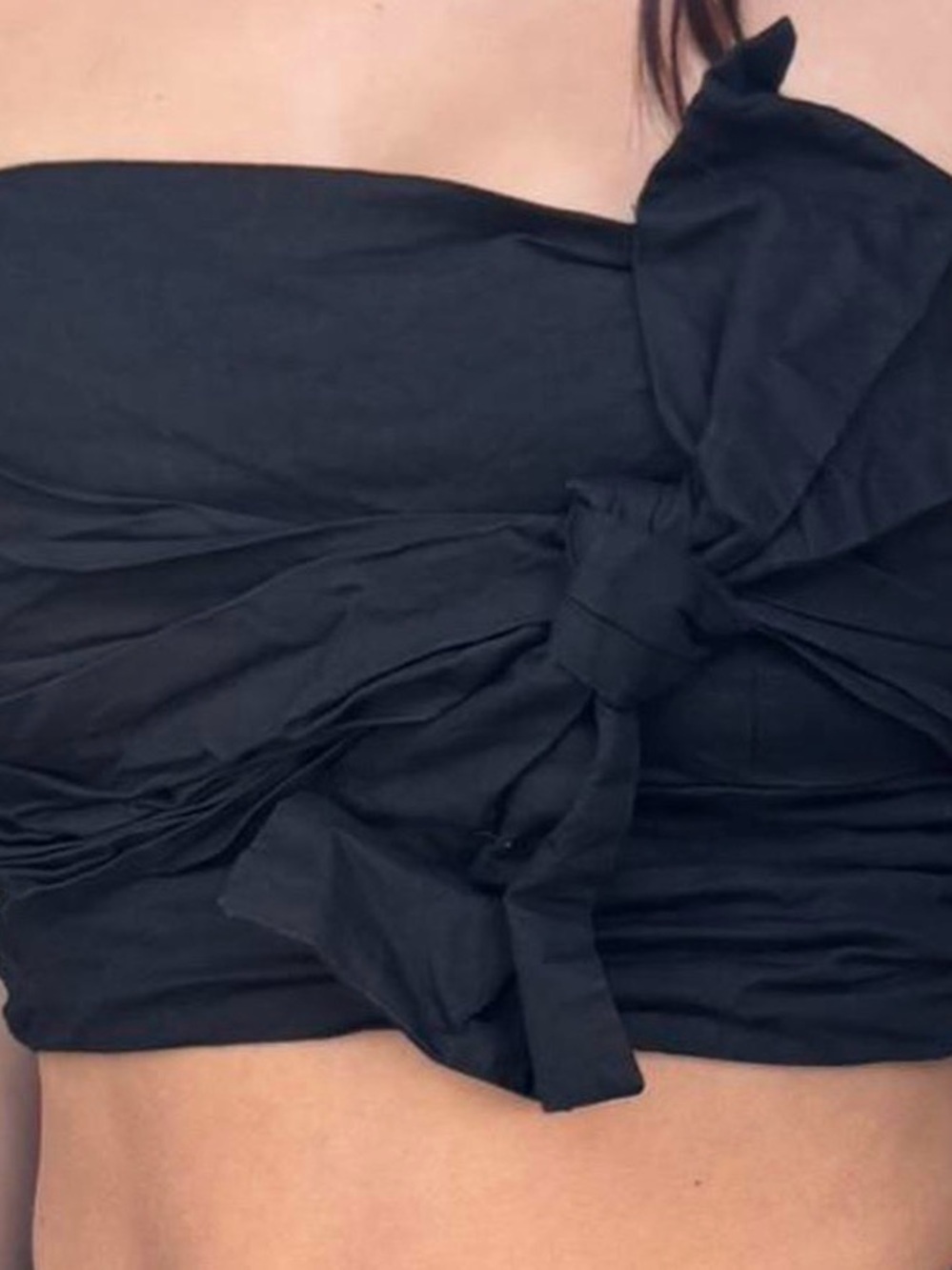 DO+BE Black Strapless Tie-Front Crop Top